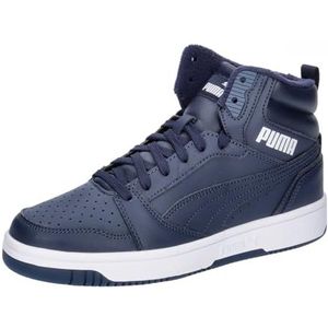 PUMA Unisex Rebound V6 Mid WTR Jr Sneaker, Sterk Grijs Nieuw Navy Puma Wit, 38.5 EU