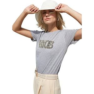 Trendyol Vrouwen Regular Basic T-shirt met ronde hals, Grijs, M