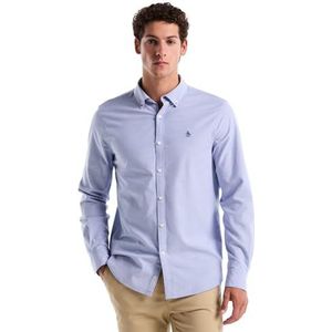 Original Penguin Heren Ecovero Oxford Stretch Shirt Lange Mouw Knop, Amparo Blauw, M