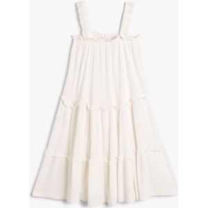 Koton Girls's Midi Strappy Gelaagde Textured Relax Cut Dress, ecru(010), 11-12 Jaar