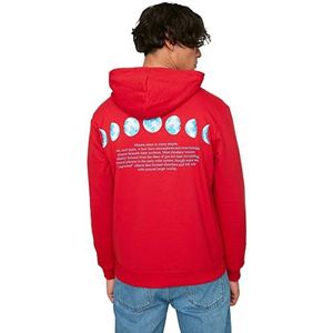Trendyol Heren capuchon met slogan regular sweatshirt, Rood, XL