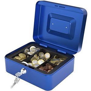ACROPAQ Geldkistje - Compacte geldkist met sleutel, 20 x 16 x 9 cm, Metaal - Geldkluis - Blauw