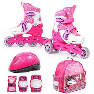 SMJ Kinderset voor meisjes, 2-in-1, inline skates met ledwielen, beschermset + helm + tas (30-33)