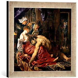 Ingelijste foto van Peter Paul Rubens ""Samson and Delilah, c.1609"", kunstdruk in hoogwaardige handgemaakte fotolijst, 40x30 cm, zilver raya
