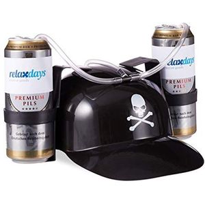 Relaxdays Drinkhelm piraat, helm met slang, voor 2 blikjes bier, carnaval plezier partyartikelen, doodskop bierhelm, zwart