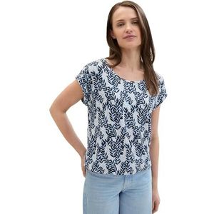 TOM TAILOR T-shirt voor dames, 36409, blauwe bladprint, XXS