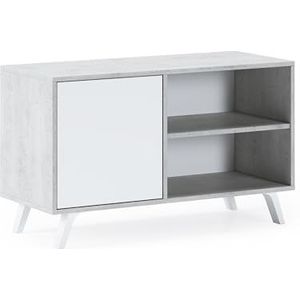 Skraut Home - TV meubel voor woonkamer - 57 x 95 x 40 cm - Geschikt voor 32/40"" TV - Wind 100 Model - Cement - Witte draaideur