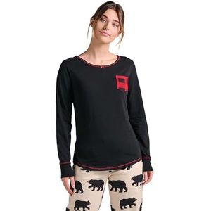 Hatley Dames pyjama met lange mouwen, Zwart met Buffalo geruite zak, S