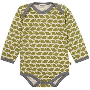 loud + proud Uniseks babybody met lange mouwen en print, walvis, GOTS-gecertificeerd T-shirt, mos, 50/56 cm