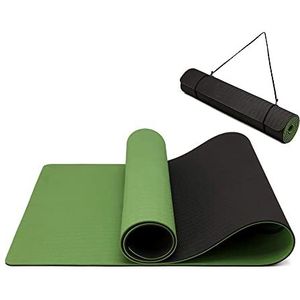 Yogamat, antislip en milieuvriendelijke TPE, sportmat met draagriem, gymnastiekmat voor pilates, workout, fitnessmat, 183 x 61 x 0,6 cm (groen-zwart)