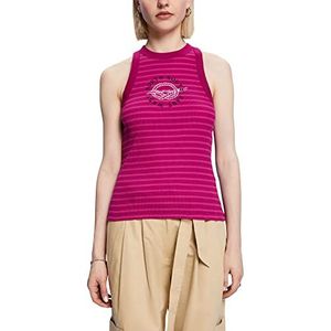 edc by Esprit Geribbelde tanktop met borduurwerk en print, donkerroze (dark pink), S