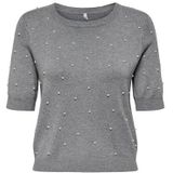 Only - ONLVENICE LIFE SS PEARL O-NECK KNT - Trui - Light Grey Melange - Korte Mouwen