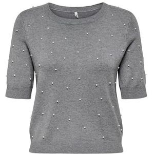 Only - ONLVENICE LIFE SS PEARL O-NECK KNT - Trui - Light Grey Melange - Korte Mouwen