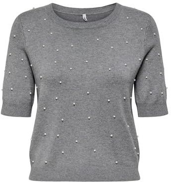 Only - ONLVENICE LIFE SS PEARL O-NECK KNT - Trui - Light Grey Melange - Korte Mouwen