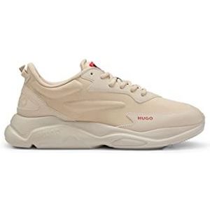 HUGO Leon Runn sneakers voor heren van verschillende materialen met tonale en contrasterende logo's, Lichtbeige 274, 45 EU