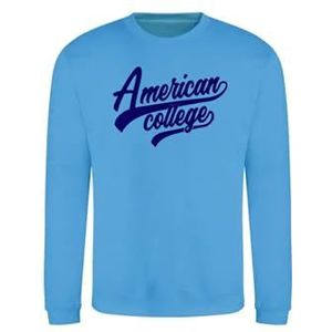 AMERICAN COLLEGE USA Sweatshirt met print, warme kleding, uniseks, kinderen, jongens en meisjes, casual, model ACSCRW1, Indigo, 14 jaar, Indigo, 14 ans
