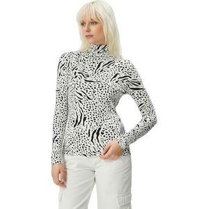 Koton Dames Viscose Mix Zebra Patroon Lange Mouwen Turtle Neck T-Shirt, Zwart design (9d9), XS