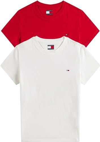 Tommy Jeans - S/S T-shirt - Multi - Ecru/Saffier Rood