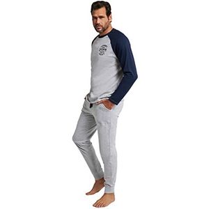 JP 1880 Pyjamaset voor heren, shirt met lange mouwen, lange broek, grijs melange, XXL