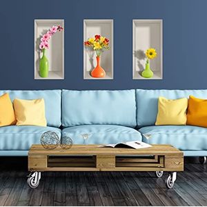 3D-muursticker, zelfklevend, 3D-effect, lentebloemeneffect, kleurrijke lentebloemen, muursticker voor slaapkamer volwassenen – muursticker 3D-woonkamer – muursticker trompe l'oog | 60 x 90 cm
