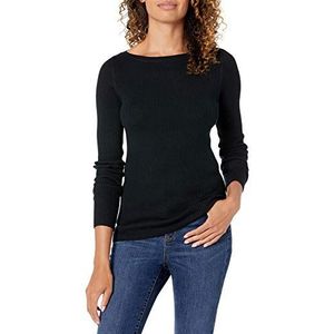 Amazon Essentials Dames Slim-fit Lichtgewicht Long-Sleeve Boatneck Sweater,Zwart,S-M