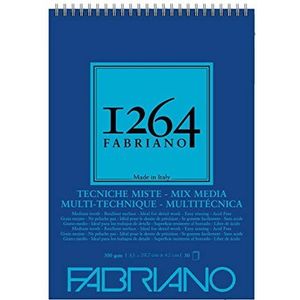 Fabriano 19100644 Honsell 19100644-Fabriano Mix Media spiraalblok 1264, 300 g/m², DIN, 30 natuurwit, middelkorrelig papier, zuurvrij, geschikt voor alle veelzijdige technieken, wit, A3, 40 vellen