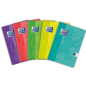 Oxford Schoolschrift A6 / Notitieboek A6, 48 vellen, geruit, 5 stuks verpakking, kleurenmix, munt, roze, paars, limoen, blauw