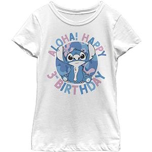 Disney Lilo & Stitch Stitch 3e Birthday Girl's Solid Crew Tee, wit, XS, Weiß, XS