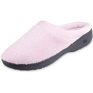 isotoner Badstof en satijnen instappers voor dames, met traagschuim, comfortabele platte sandalen voor binnen en buiten, Bloemblaadje Roze, 8.5-9