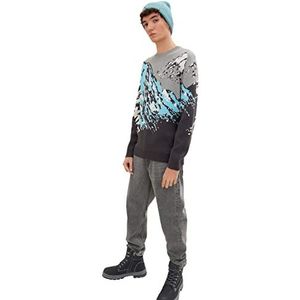 TOM TAILOR Denim Uomini Gebreide trui met patroon 1033769, 30907 - Grey Blue Jknit Jacqaurd, M