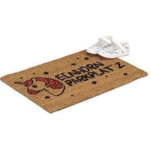 Relaxdays kokosmat eenhoorn parkeerplaats, antislip voetmat van kokos, voetmat buiten, 40 x 60 cm, natuur/zwart