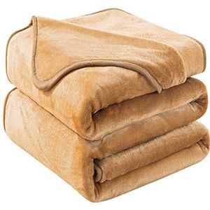Plaid Dikke Fleece Deken 220x240 cm Khaki Zacht en Warm Dubbele Beddeken en Flanellen Sofa Throw Dubbelzijdig Omkeerbaar