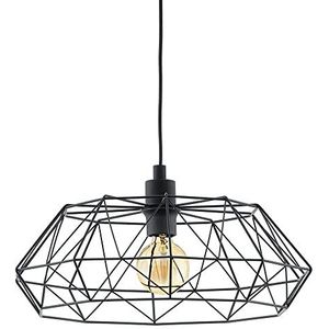 EGLO Hanglamp Carlton 2, 1 lichtpunt, vintage hanglamp, retro hanglamp van staal, kleur: zwart, fitting: E27