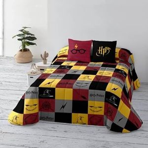 BELUM | Harry Potter Bouti Hogwarts geruite quilt, biologisch katoen en gekamd dekbed voor 90 bedden, zachte quilt, sprei voor het hele seizoen