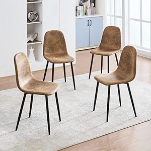 FurnitureR Set van 4 Scandinavische vintage retro kunstlederen stoelen voor keuken, eetkamer, woonkamer, bruin, metaal, 40 x 38,5 x 85 cm