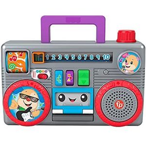 ​​Fisher-Price Laugh & Learn Busy Boombox - UK English Edition, retro-inspired musical infant activity toy with learning content for baby and toddlers