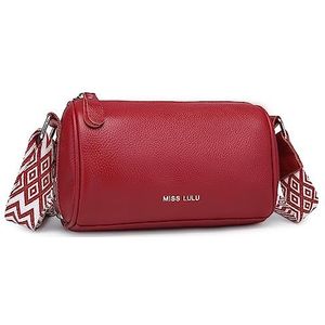 Miss Lulu Dames handtas schoudertas echt lederen handtas voor vrouwen met verstelbare riem, rood