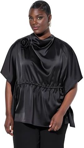 Ulla Popken - Blouseshirt - Zwart - Oversized - Halve Mouw