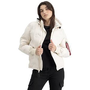 Alpha Industries Logo Puffer Winterjas met capuchon voor dames Jet Stream White