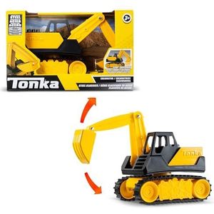 Basic Fun Tonka Mini Steel Classics Graafmachine – Stalen Constructie, Beweegbare Grijpbak, Rijdende Rupsbanden, Klassiek Geel Ontwerp – Perfect voor Kinderen vanaf 3 Jaar