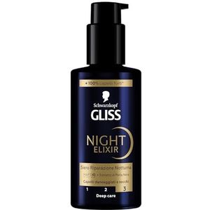 Schwarzkopf Gliss Night Elixir Reparatur über Nacht - Serum, 100 ml, Haarserum mit HAPTIQ-System und Schwarzperlen-Extrakt, Produkte für geschädigtes und trockenes Haar