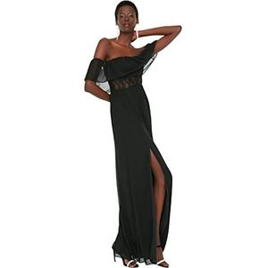 Trendyol Women Line Regular Fit Woven Evening Dress Maxi avondjurk van trapeziumstof voor dames, Zwart, 60