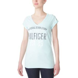 Hilfiger Denim T-shirts – shirt met korte mouwen met wieltjes, V-hals, opdruk voor, voor dames - - 40