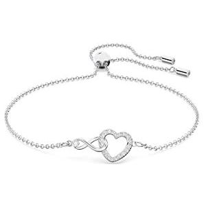 Swarovski Infinity armband, Oneindigheidssymbool en hart, Wit, Rodium toplaag