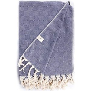 Bersuse 100% Katoen - Milas XXL Deken Turkse Handdoek - Peshtemal Hoes voor Bed en Bank - OEKO-TEX - 60 x 90 Inches, Donkerblauw