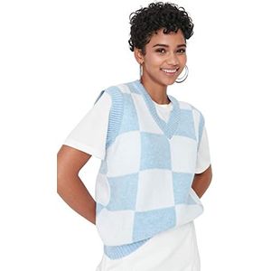 TRENDYOL Dames Square Patterned Knitwear Sweater, Blauw, S, blauw, S