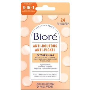 Bioré Anti-Puistjes Patches 3 in 1 - Inhoud: 24 Puistjes Patches - Hydrocolloid - Centella Asiatica - Dermatologisch getest - Ondersteunt het vervagen van puistjes