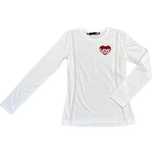 Love Moschino Tight T-shirt met lange mouwen, zijkanten Curled by Logo Elastische Trekkoord en met geborduurde Love Storm Heart Patch dames, Optisch Wit, 38