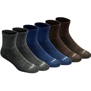 Dickies Men's Dri-tech Moisture Control Quarter Socks Multipack, Grey/Blue/Brown (6 Pairs), Shoe Size: 15-17