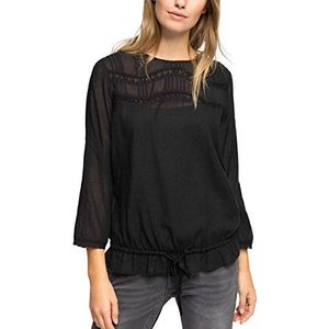 edc by ESPRIT Dames Regular Fit blouse met kanten details, zwart (black 001), S